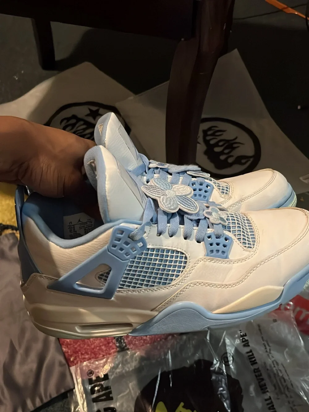 Jordan Girls' White and Light Blue Floral Lace-Up Sneakers